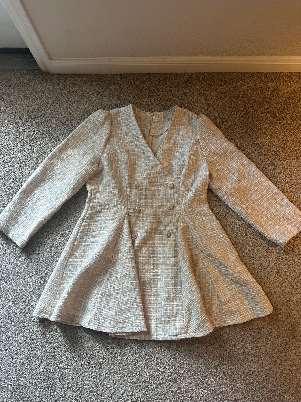 Tailored Cream Tweed Double-Breasted Dress Jacket